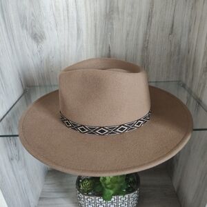 Natural Reflections Tan Felt Fedora with Black Inner Band Women's